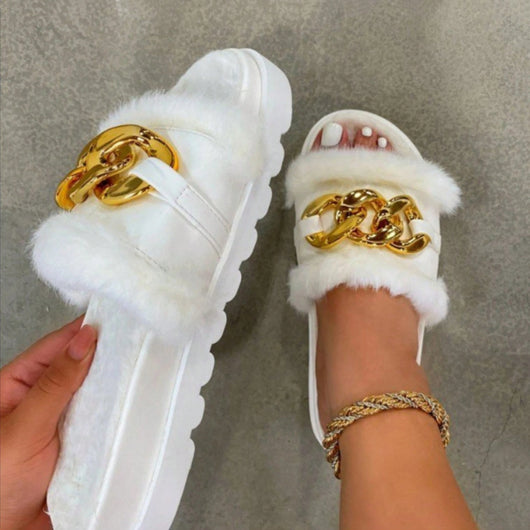 Women's Faux Fur Slide Slippers – Soft Fluffy Sandals For Indoor/Outdoor | Multiple Colors & Sizes